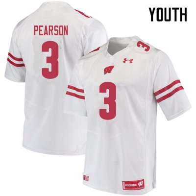 Youth Wisconsin Badgers NCAA #3 Reggie Pearson White Authentic Under Armour Stitched College Football Jersey MK31C70DF